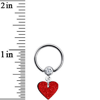 Red Glitter Heart Captive Ring