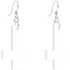 White Inverted Cross Dangle Earrings