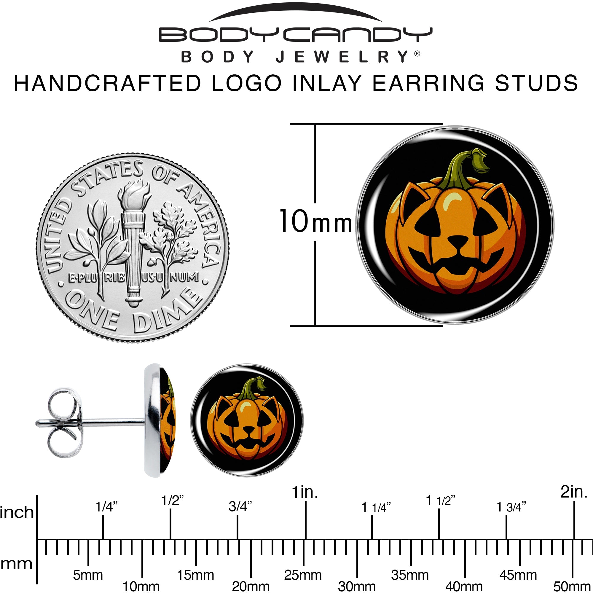 Orange Pumpkin Cat Jack-O-Lantern Stud Earrings by Onyx O