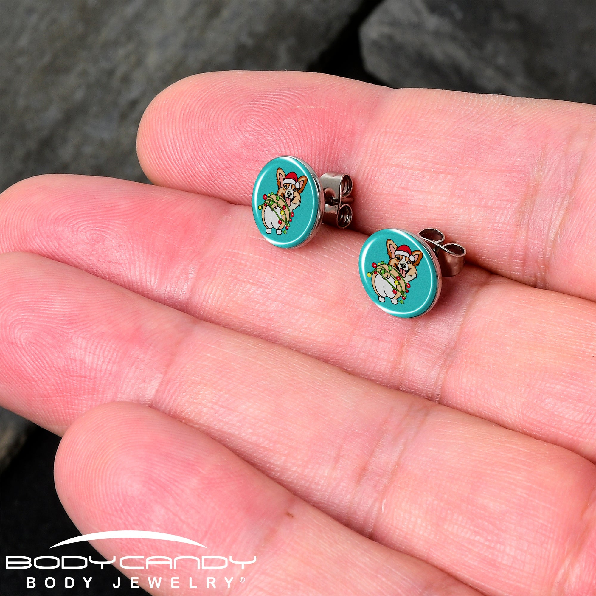 Christmas Holiday Lights Corgi Dog Stud Earrings by Onyx O