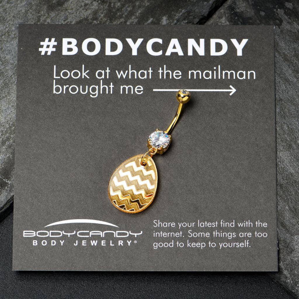 Clear Gem Yellow Golden Easter Decorated Egg Dangle Belly Ring