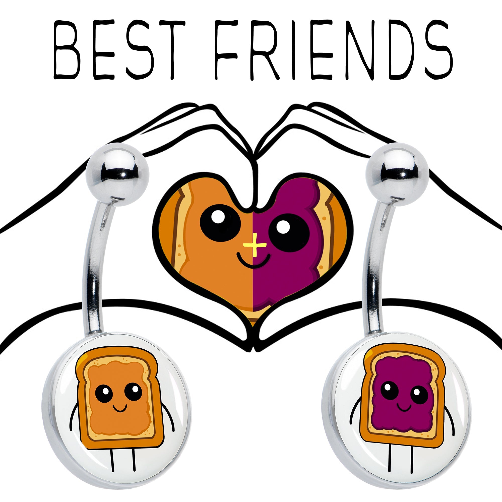 PB and J Peanut Butter and Jelly Sandwich BFF Set of 2 Belly Rings by Onyx O