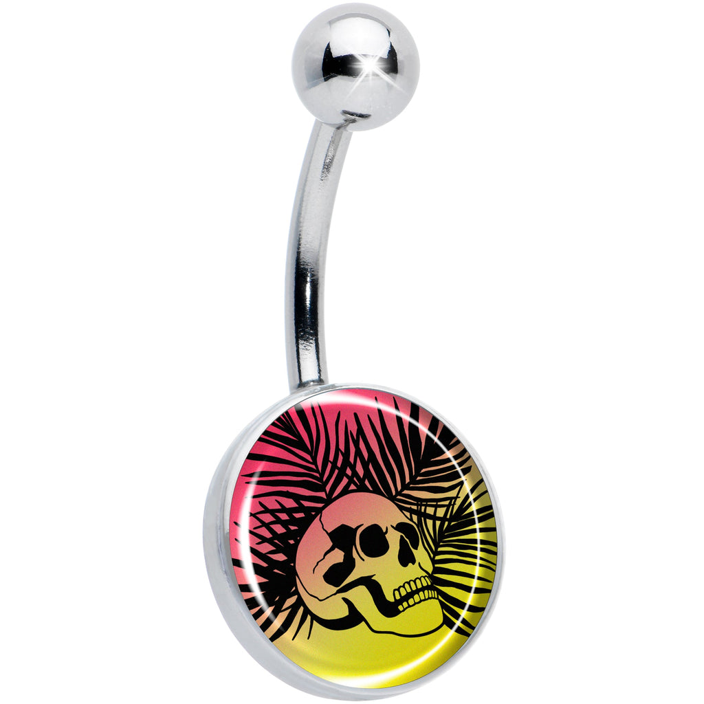 Red Haze Sunset Skull and Palms Belly Ring by Onyx O