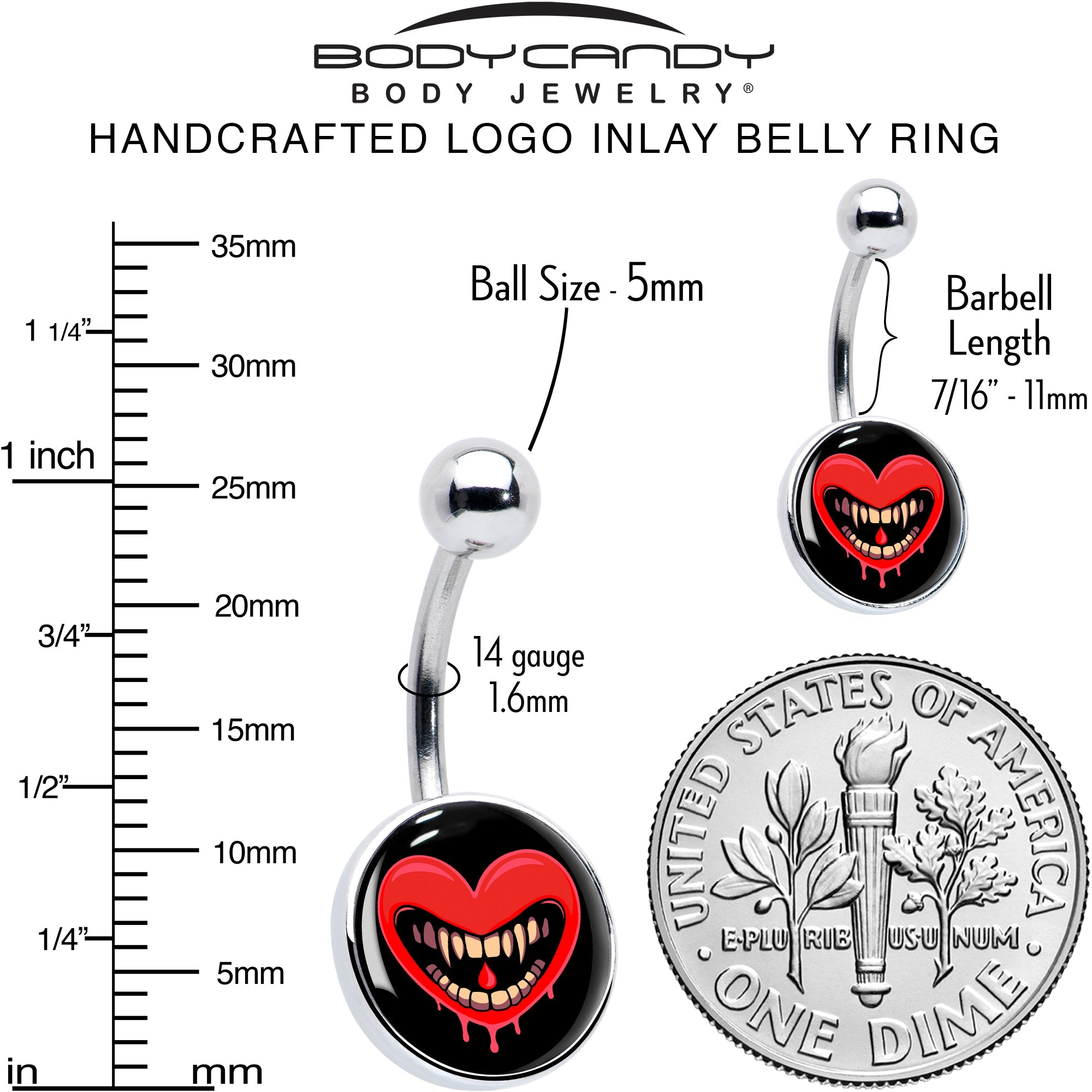 Valentine Heart Vampire Belly Ring