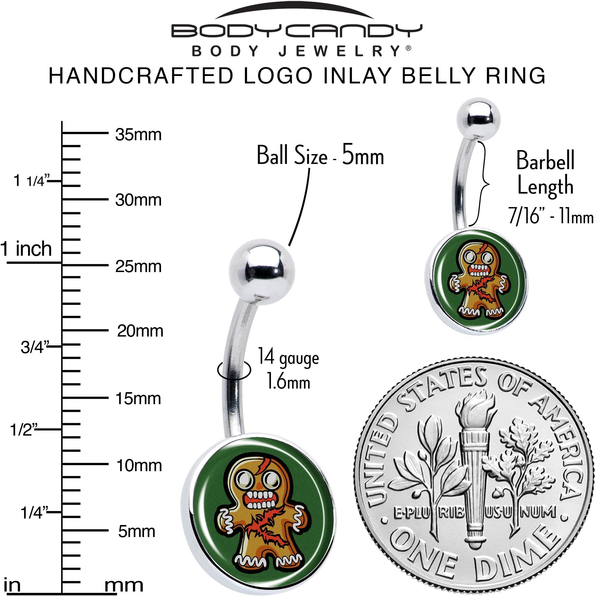 Christmas Holiday Zombie Gingergread Man Belly Ring by Onyx O
