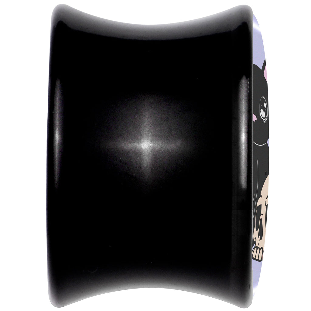 0G Skull Cat Black Acrylic Saddle Plug Set by Onyx O