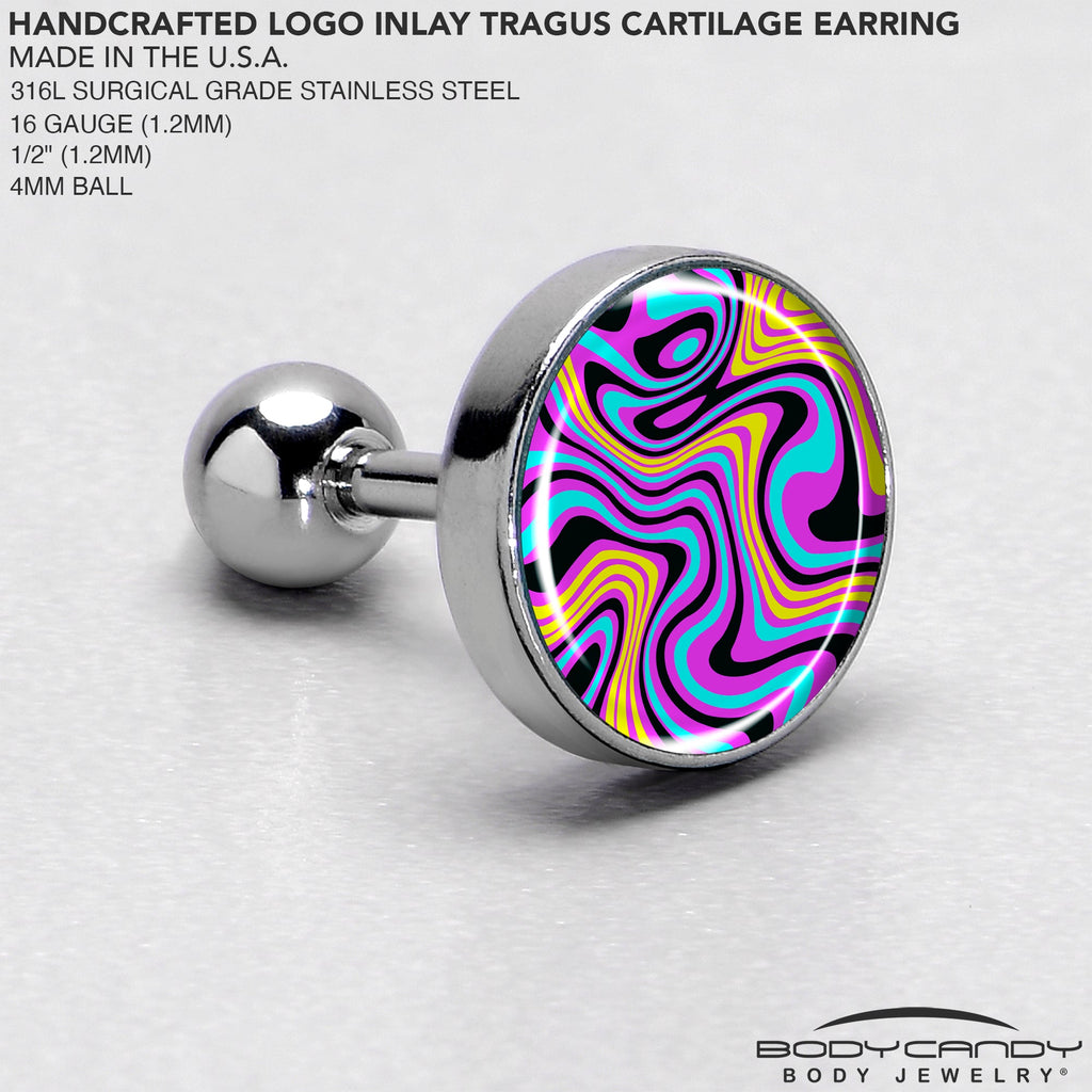 16G 1/4 Funky Swirls Cartilage Tragus Earring by Onyx O