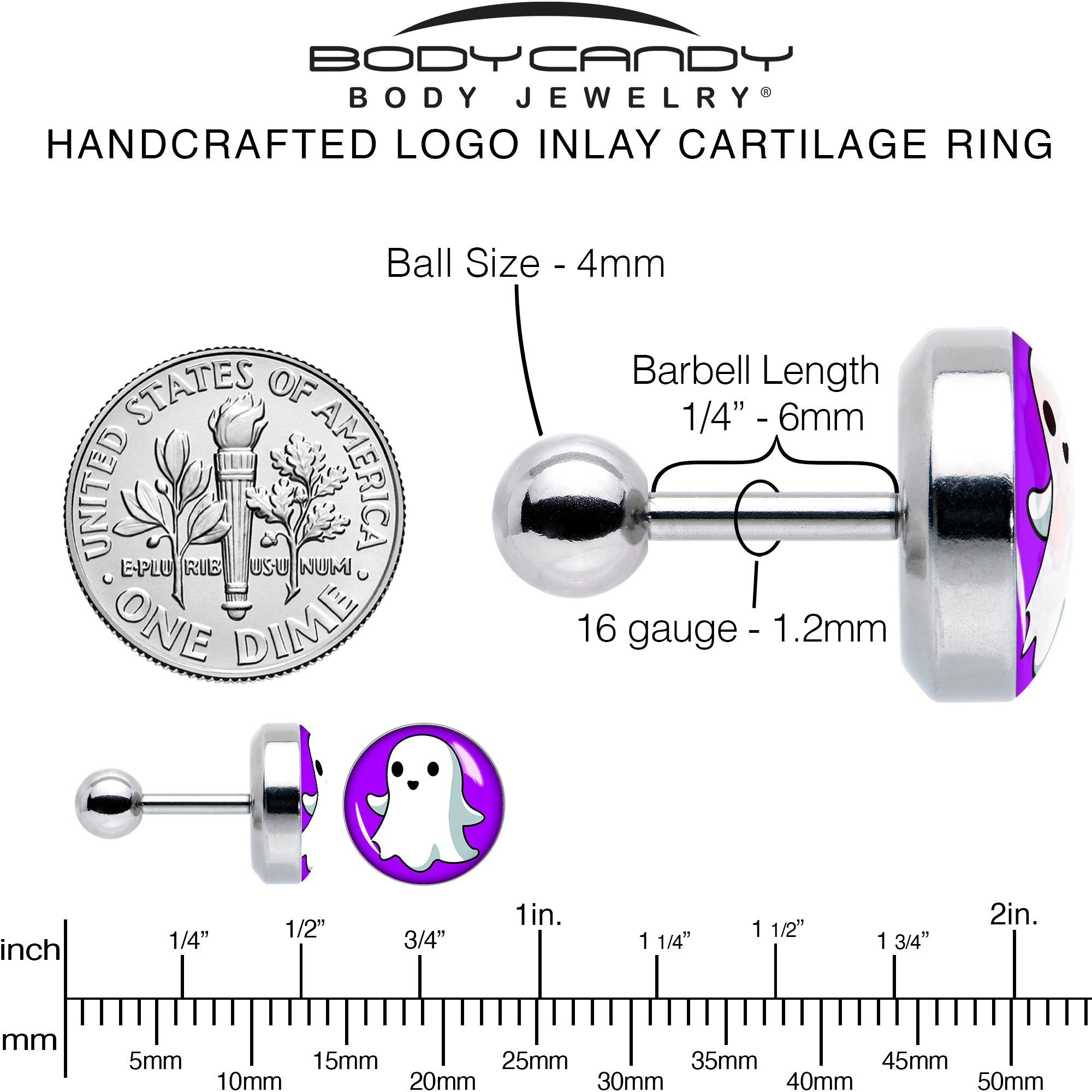 16G 1/4 Ghost Cartilage Tragus Earring by Onyx O