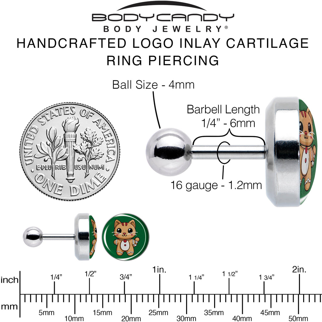 Christmas Holiday Gingerbrread Kitty Cat Tragus Cartilage Earring by Onyx O