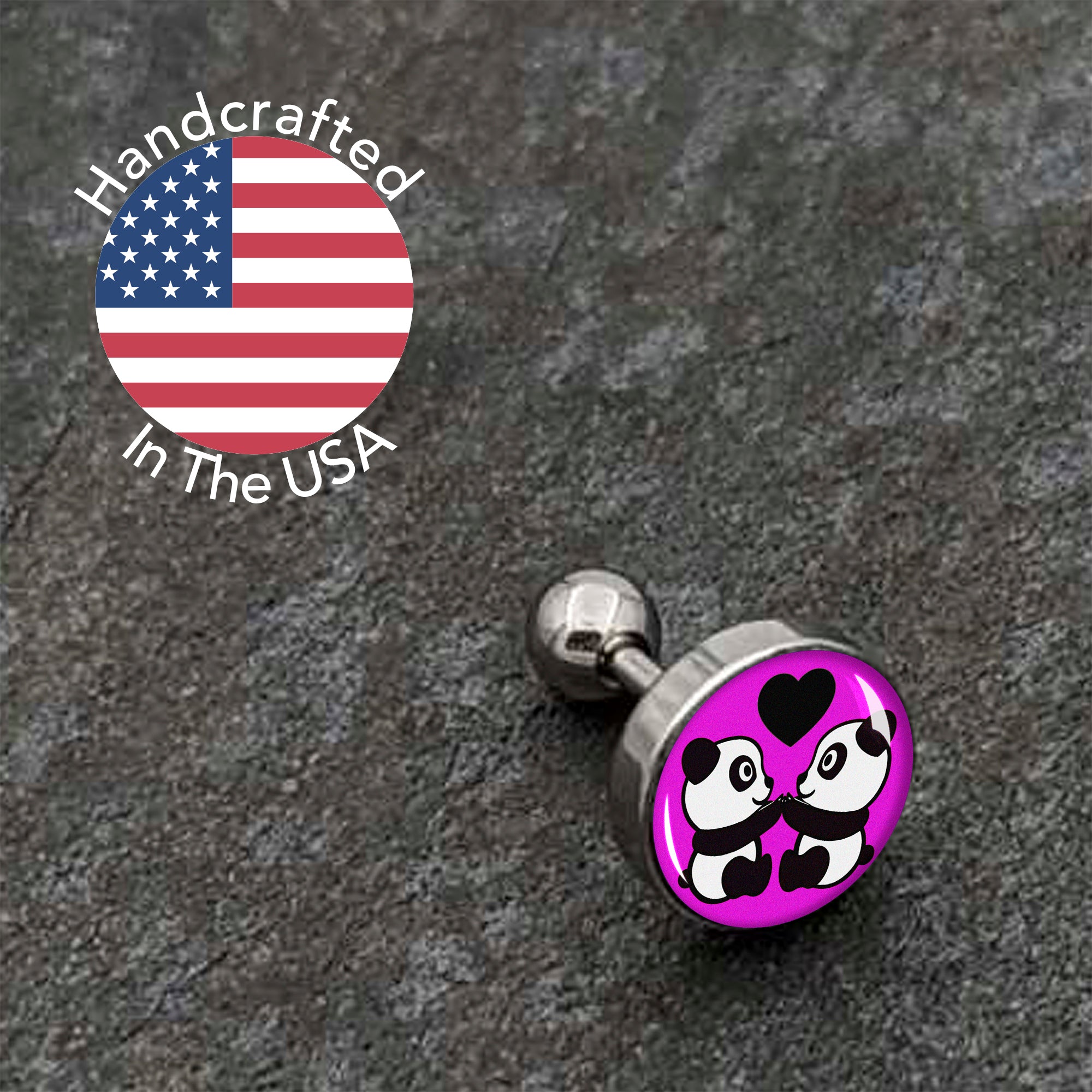 16G 1/4 Panda Love Cartilage Tragus Earring by Onyx O