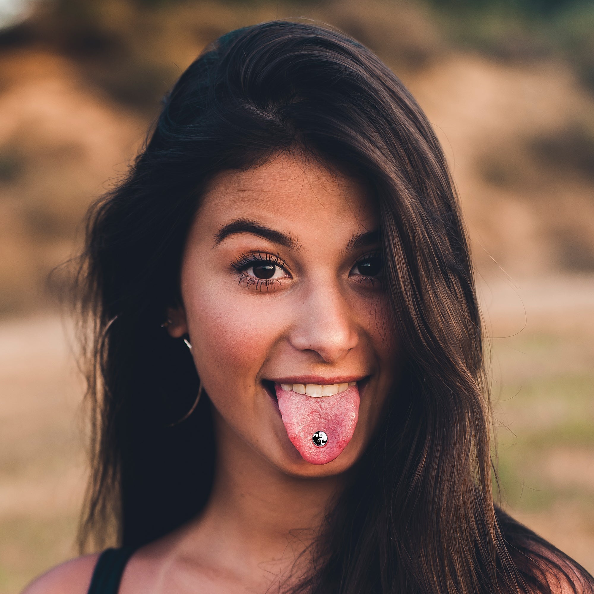 Cute Kitty Cat Yin Yang Barbell Tongue Ring by Onyx O