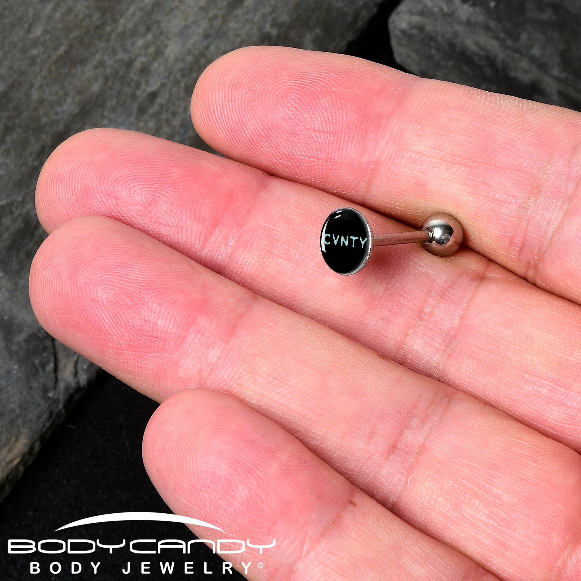 Phrase Logo CVNTY Barbell Tongue Ring by Onyx O