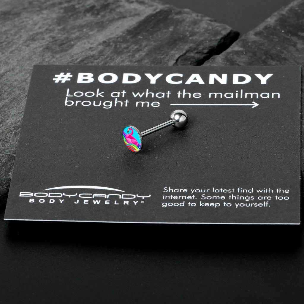 Rainbow Sea Floating Flamingo Barbell Tongue Ring by Onyx O