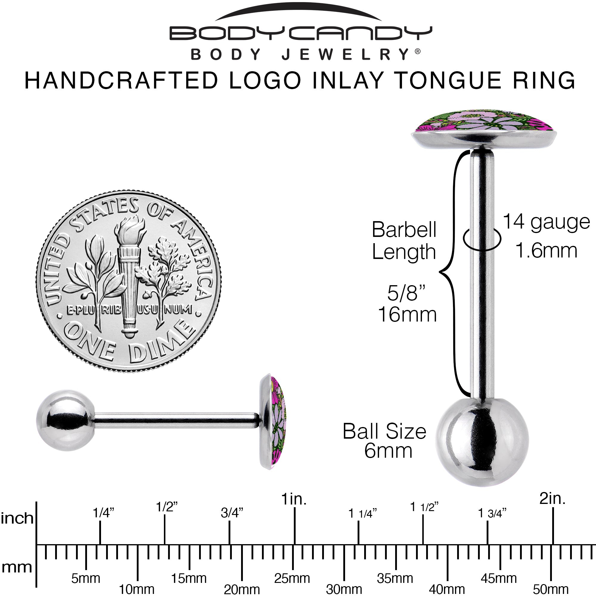 Blossom Creation Paradise of Pink Flowers Barbell Tongue Ring by Onyx O