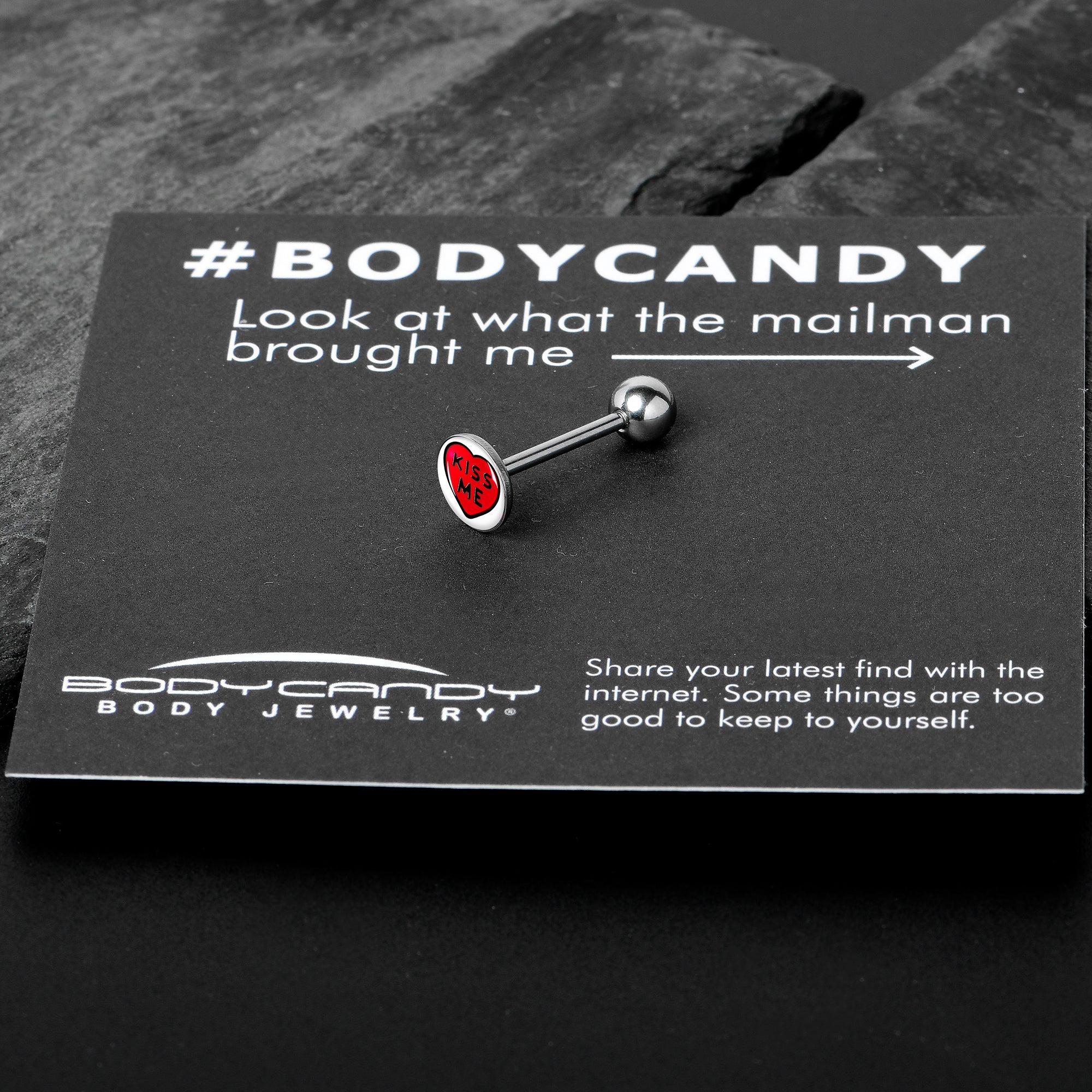 Kiss Me Candy Heart Barbell Tongue Ring by Onyx O