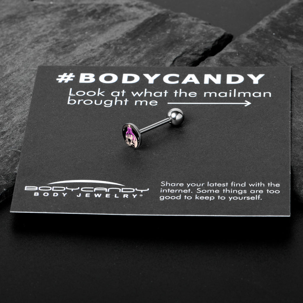 Burning Skull Candle Barbell Tongue Ring by Onyx O