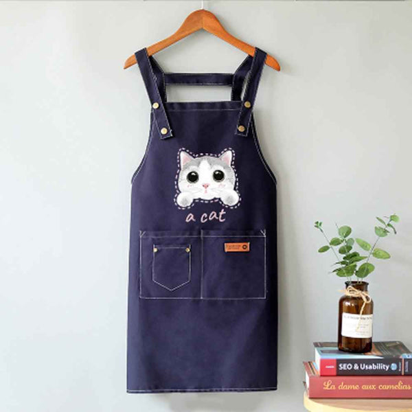 Cute Cat Apron – Durable Canvas Kitchen Apron with 3 Pockets