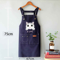 Cute Cat Apron – Durable Canvas Kitchen Apron with 3 Pockets