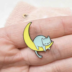 Sleepy Cat on Moon Enamel Pin – Cute Gift for Cat Lovers