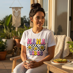Trendy Checkerboard Mama Vibes Shirt 100% Cotton Short Sleeve Casual Aesthetic Apparel