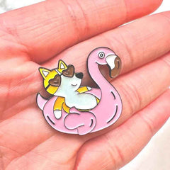 Corgi Flamingo Floatie Pin – Summer Enamel Gift for Dog Lovers