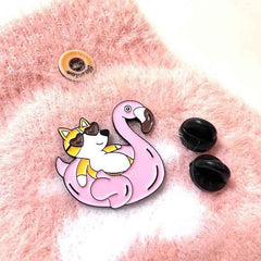 Corgi Flamingo Floatie Pin – Summer Enamel Gift for Dog Lovers