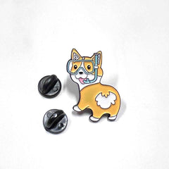 Fun Corgi Enamel Pin with Diving Goggles – Perfect for Bags & Hats