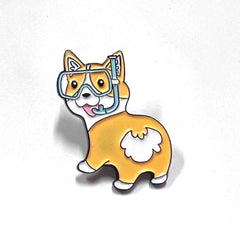 Fun Corgi Enamel Pin with Diving Goggles – Perfect for Bags & Hats