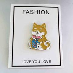 Corgi Drinking Boba Enamel Pin – Cute Dog and Bubble Tea Gift