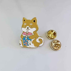 Corgi Drinking Boba Enamel Pin – Cute Dog and Bubble Tea Gift