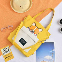 Cute Shiba Inu Tote Bag – Canvas Crossbody Bag for Dog Lovers