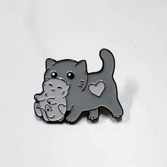 Mama Cat Carrying Kitten Enamel Pin – Cute Cat Lover Gift