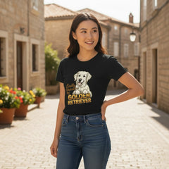 Easily Distracted By Golden Retriever Women Graphic T-Shirt Cotton Pet Lover Casual Top