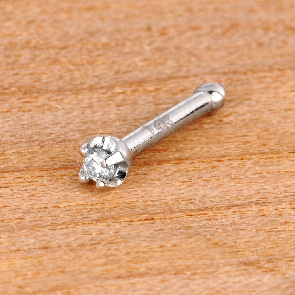 Solid 14K White Gold 1.5mm Genuine Diamond Nose Ring
