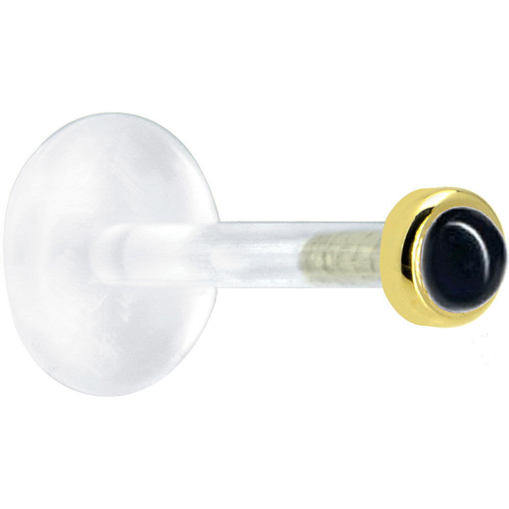 16G 5/16 Solid 14K Yellow Gold 2mm Genuine Onyx Bioplast Tragus Earring Stud
