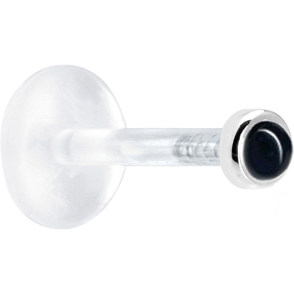 16G 5/16 Solid 14K White Gold 2mm Genuine Onyx Bioplast Tragus Earring Stud
