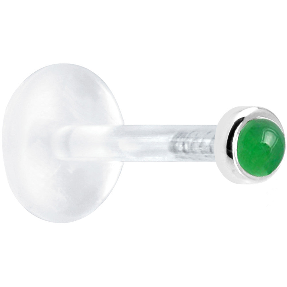 16G 5/16 Solid 14K White Gold 2mm Genuine Jade Bioplast Tragus Earring Stud