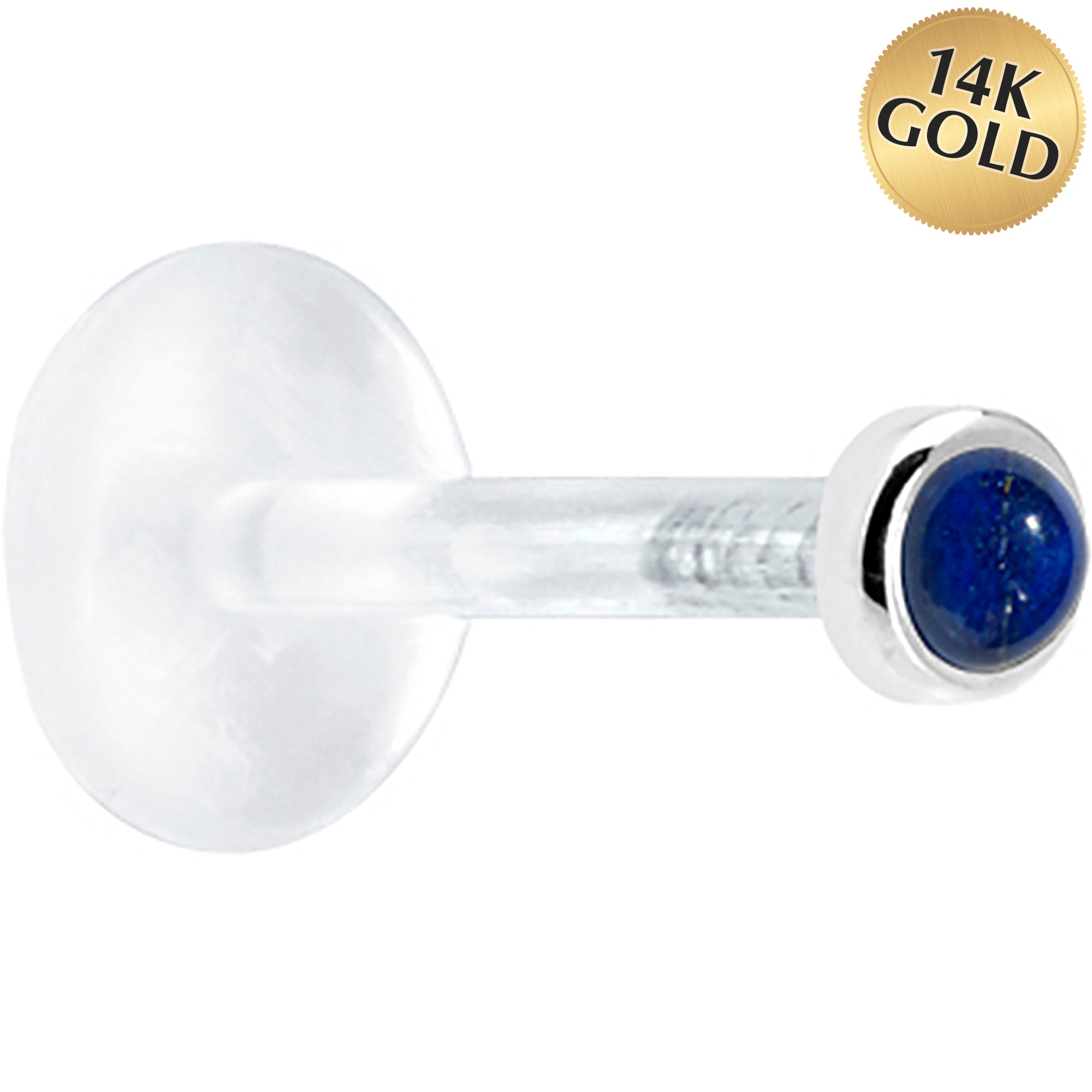 16G 5/16 Solid 14K White Gold 2mm Genuine Blue Lapis Lazuli Bioplast Tragus Earring Stud