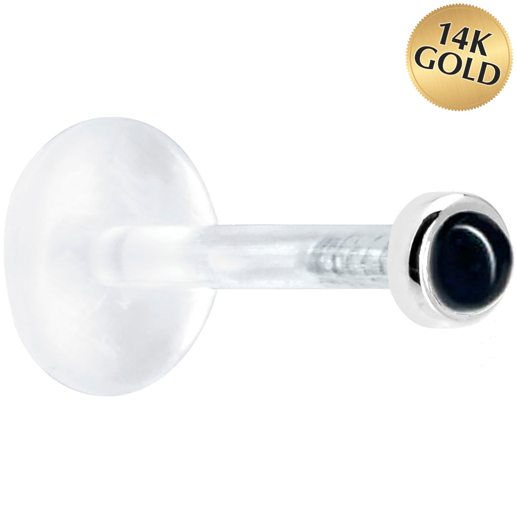 Solid 14K White Gold 2mm Genuine Onyx Bioplast Push in Monroe