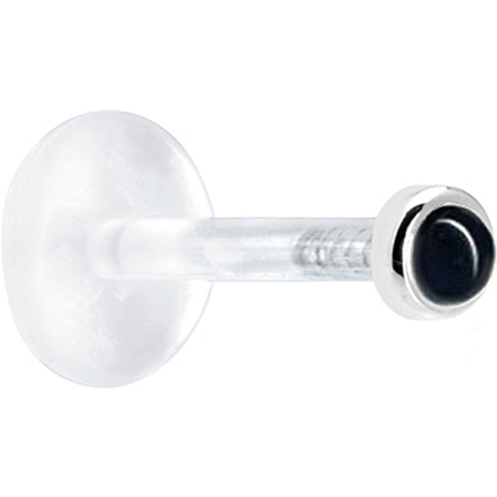16G 1/4 Solid 14K White Gold 2mm Genuine Onyx Bioplast Tragus Earring Stud