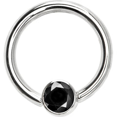 14G 3/8 Solid 14K White Gold Black CZ Gem Captive Ring