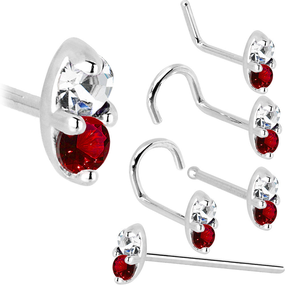 14k White Gold 1.5mm Genuine Ruby Diamond Marquise Nose Ring