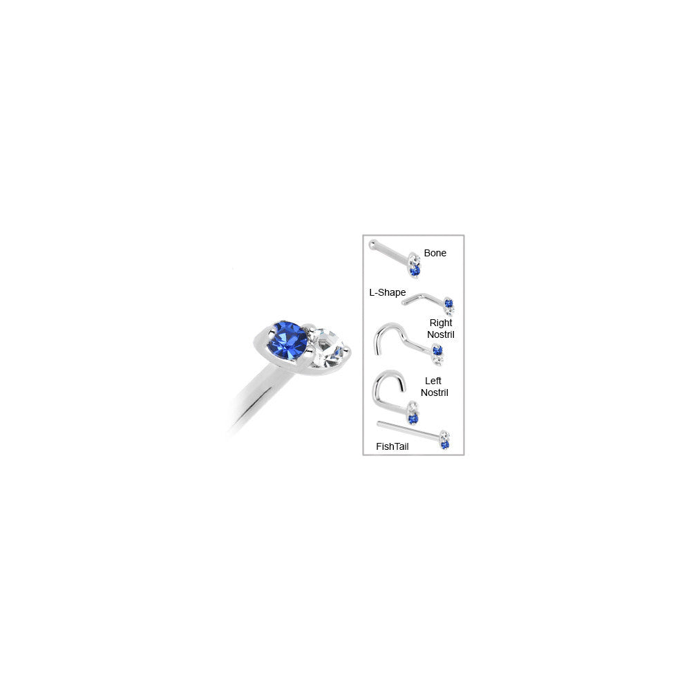 14k White Gold 1.5mm Genuine Blue Sapphire Diamond Marquise Nose Ring
