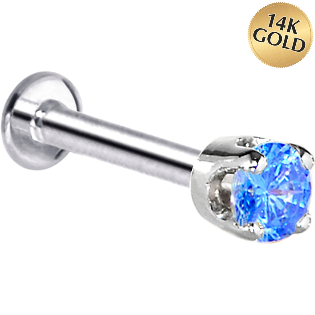 16G Solid 14K White Gold 3mm Arctic Cubic Zirconia Tragus Earring Stud