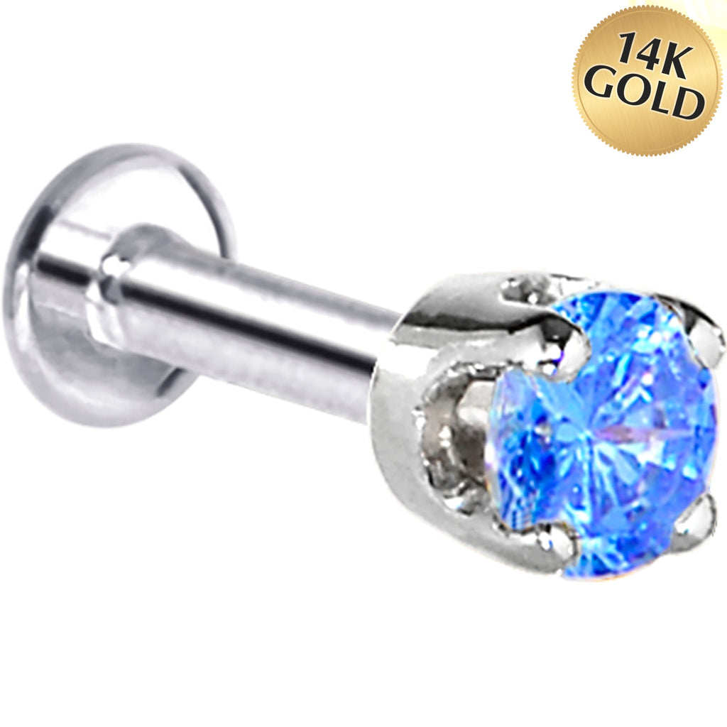 16G Solid 14K White Gold 3mm Arctic Cubic Zirconia Tragus Earring Stud