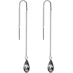 Silver Night Drop Threader Earrings Created with Crystals