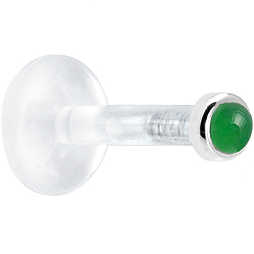 Solid 14K White Gold 2mm Genuine Jade Bioplast Push in Labret
