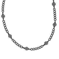 Black Plated Downton Abbey Wide Link Flower Opera Necklace