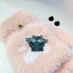 Cat with Fish Enamel Pin – Silly Cat Expression for Fun Outfits