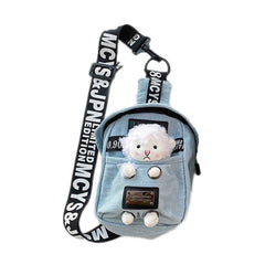 Kawaii Denim Crossbody Sling Bag with Sheep Charm Adjustable Strap